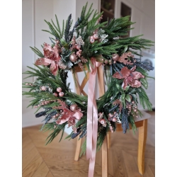 Duży wieniec zimowy świąteczny Bożonarodzeniowy Pudrowy Róż